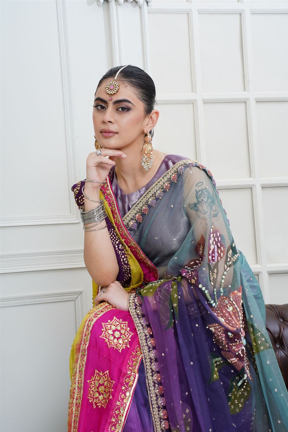 Embroidered organza saree
